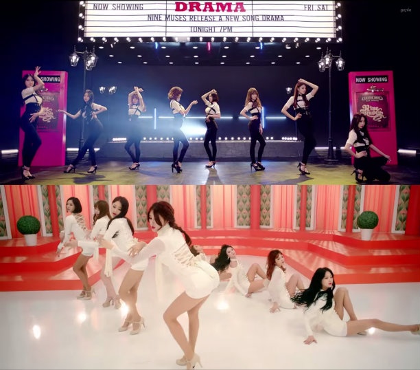 Loạt kiều nữ của 9Muses khoe chân dài qua Drama, khi lên sân khấu truyền hình vào tháng 1, họ phải chỉnh sửa động tác này.