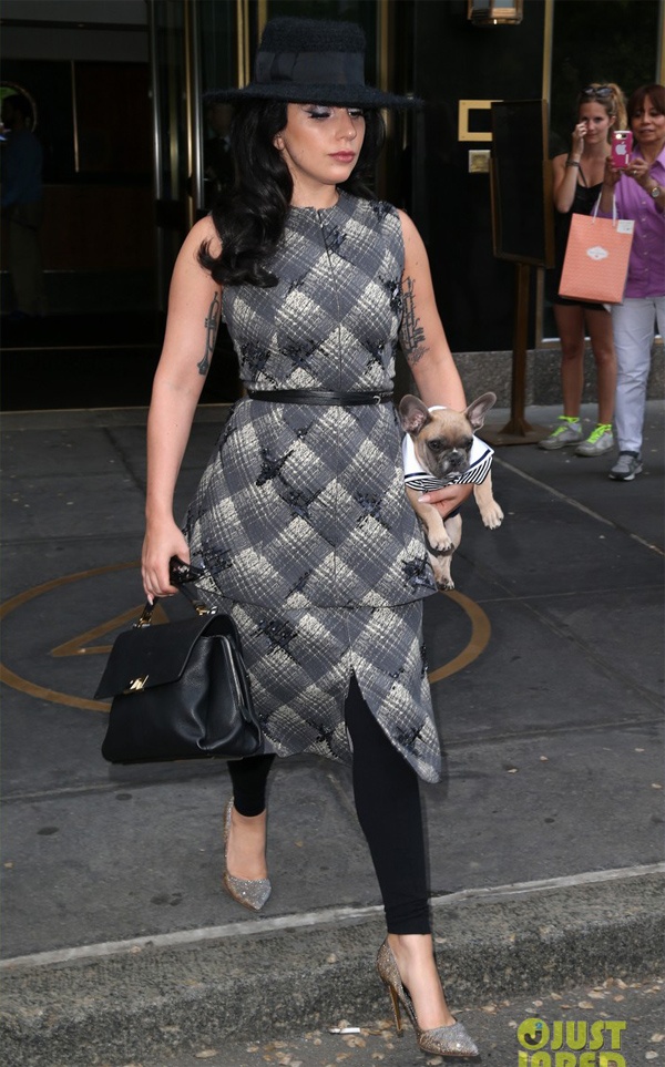 Sau đó không lâu, nữ ca sĩ thay trang phục chỉn chu, dắt chú chó Koji ra phố. 