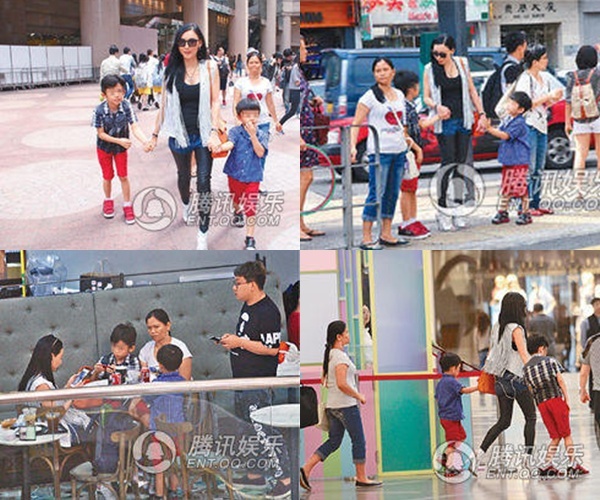 Trương Bá Chi đưa hai con mua sắm.