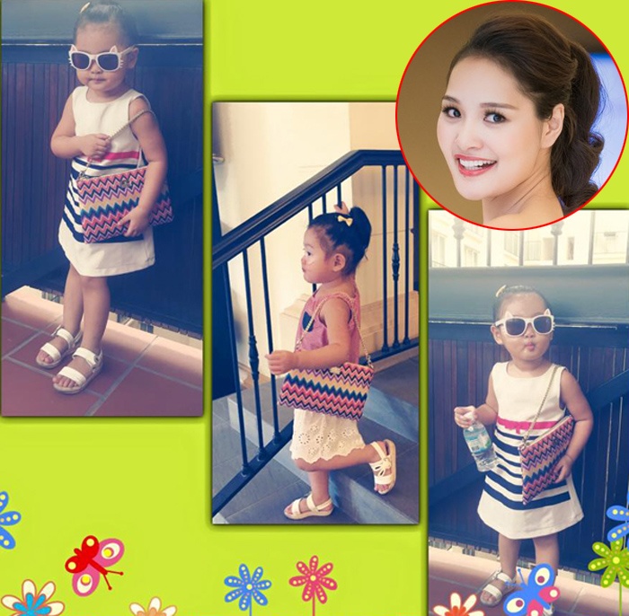 Cách đây không lâu, Hoa hậu Hương Giang đăng bức ảnh công chúa cưng Tiểu Panda mặc váy, đeo kính và túi xách, điệu đà không kém người lớn. 