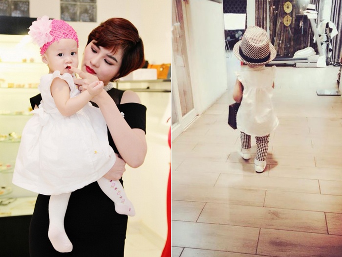 Cựu người mẫu, diễn viên Vũ Thu Phương thường chia sẻ những khoảnh khắc điệu đà của con gái Anna (tên thật là Trần Ngọc Anh). Cô nhóc 2 tuổi sớm bộc lộ sở thích với những chiếc túi xách và mũ của mẹ. 