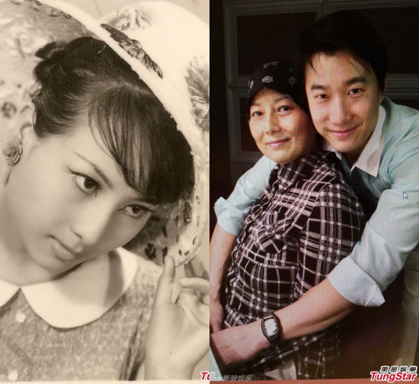 Nhan sắc Vu Phong thời còn trẻ (trái) và ảnh chụp bên con trai những năm cuối cùng.