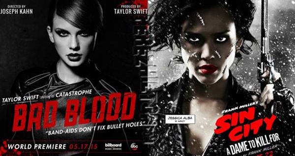 Khi mới tung ra loạt poster cho MV Bad Blood, Taylor khiến không ít khán giả liên tưởng đến bộ phim hành động Sin City. Poster sử dụng 3 tông màu đen – trắng – đỏ mang phong cách phim noir, các nhân vật diện đồ da với vẻ ngoài khá ngầu, mạnh mẽ tương tự như Sin City.