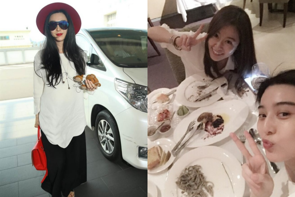 Phạm Băng Băng xuất hiện sau khi tiết lộ chuyện yêu đương, cô giữ im lặng trước mọi câu hỏi (trái) và trước đó tranh thủ đi ăn với Lâm Tâm Như.