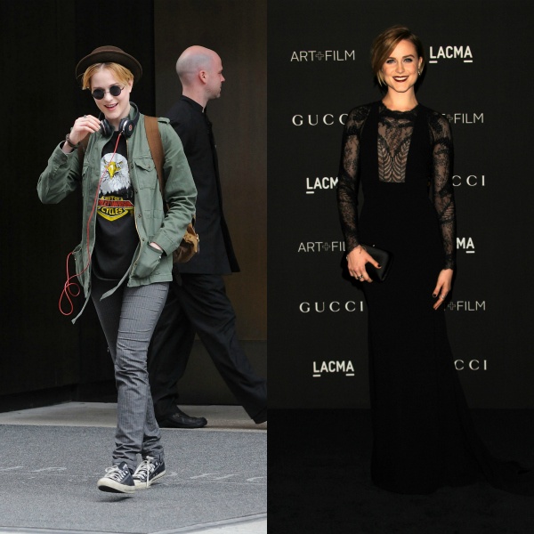 Người đẹp tóc đỏ Evan Rachel Wood thường làm bạn với quần jeans, áo phông, sơ mi, mũ fedora khỏe khoắn khi ra phố. Mái tóc ngắn giúp phong cách tomboy của Evan ấn tượng hơn. 