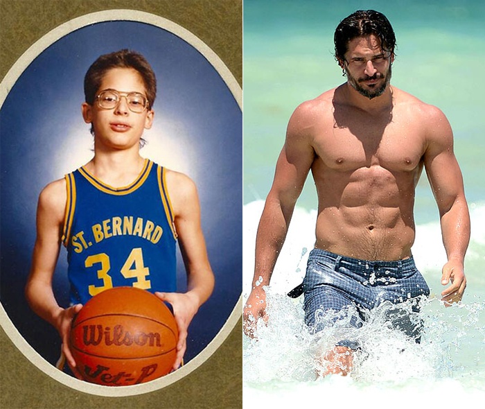 Cậu bé gầy gò, đeo cặp kính dày, hàm răng hơi vô Joe Manganiello nay trở thành một trong những tài tử cơ bắp, điển trai nhất Hollywood. Vì ngoại hình ốm yếu thời nhỏ, tài tử True Blood thường bị bạn bè bắt nạt. Bí quyết của Joe là tập thể dục 2 lần/ ngày trong 6 ngày liên tiếp. 