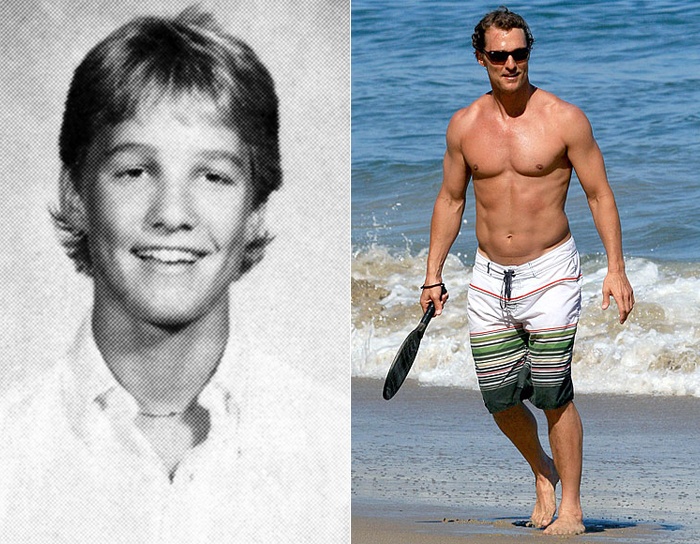 Tài tử Matthew Macconaughey ngây ngô trong bức ảnh kỷ yếu. Kiểu tóc dài cũng khiến Matthew trông khá điệu. Khi đã là một diễn viên nổi tiếng trong giới Hollywood, Matthew lột xác hoàn toàn. Anh giảm cân, tăng cường cơ bắp, gương mặt hiện rõ nét tài tử, gai góc. 