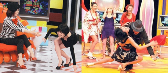 Tiểu S không ít lần luống cuống vì bị vấp ngã trên sóng show Khang Hy đến rồi.