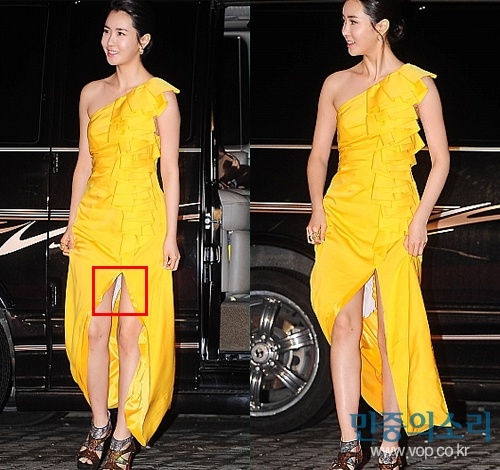 Lee Da Hae từng khốn đốn bị nghi để lọt giấy vệ sinh vào váy trong một sự kiện. Nữ diễn viên sau đó giải thích đó chỉ là một mảnh vải trắng của bộ váy. 