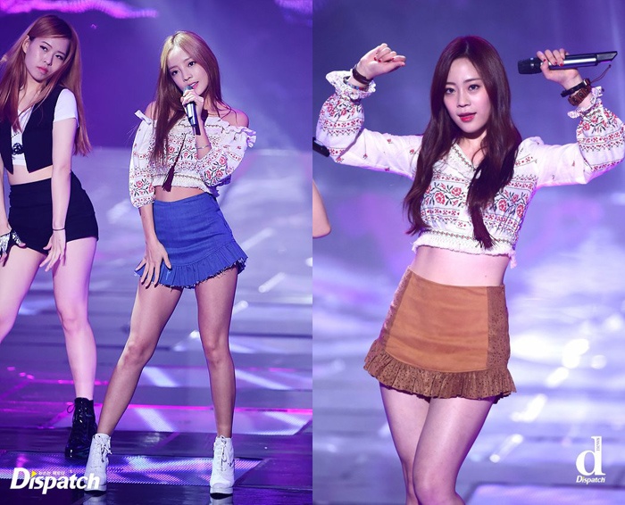 Nhóm KARA gần đây đã trở lại sân khấu Kpop. Các cô gái mang đến trang phục diễn là áo trễ vai nhún bèo nữ tính và chân váy cùng chi tiết.