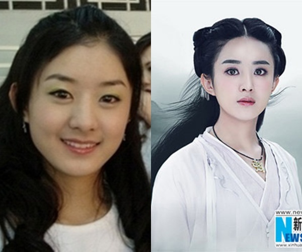 Triệu Lệ Dĩnh trong quá khứ (trái) và trong phim Hoa Thiên Cốt.