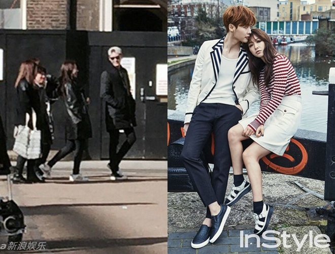 Park Shin Hye và Lee Jong Suk bên nhau ở nước ngoài (ảnh trái) khi tranh thủ chụp ảnh cho tạp chí.