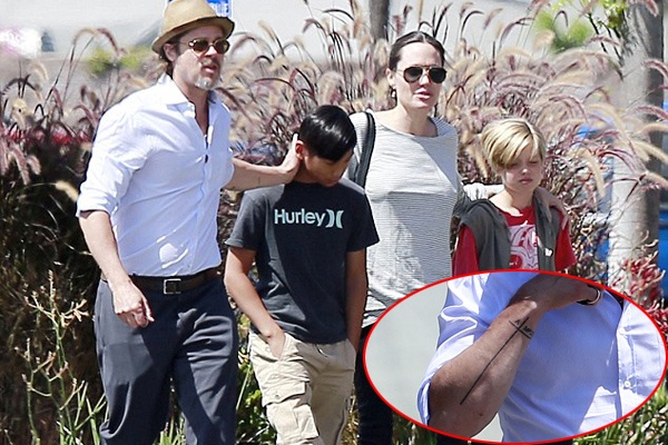 Brad Pitt xam hinh tang Angelina Jolie va cac con hinh anh