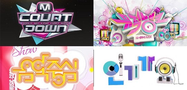 4 chương trình ca nhạc lớn của Kpop là M Countdown (Mnet), Music Bank (KBS), Music Core (MBC) và Inkigayo (SBS).