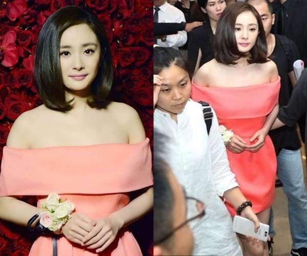 Trong sự kiện gần đây, cô cũng mặc trang phục che vùng bụng. Dương Mịch vừa tuyên bố hủy bỏ một dự án phim, dành thời gian cho gia đình.