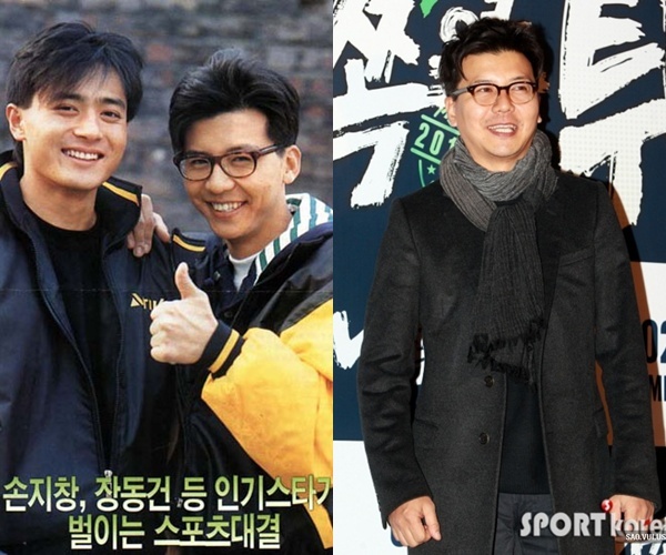 Chàng diễn viên của Cảm xúc, Xúc cảm, Cú nhảy cuối cùng một thời làm mưa làm gió trên màn ảnh Việt - Son Ji Chang sở hữu nụ cười răng khểnh thân thiện. Ở tuổi 45, anh tăng cân lộ dáng phì nhiêu. Đây cũng là lý do khiến anh khác đến 360 độ so với quá khứ. Tài tử có cuộc sống êm ấm bên vợ - nữ diễn viên Oh Yeon Soo và hai con trai. (Ảnh trái là Son Ji Chang bên Jang Dong Gun thời trẻ, ảnh phải được chụp cách đây hơn một năm).