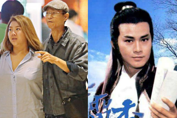 Trịnh Thiếu Thu và con gái (ảnh trái). Tài tử ở tuổi U70 già và gầy trông thấy. Ảnh phải là Trịnh Thiếu Thu với vai Sở Lưu Hương kinh điển.