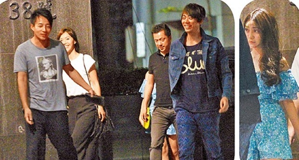 Uông Tiểu Phi (trái) đi cùng bạn bè và khá nhiều cô gái.