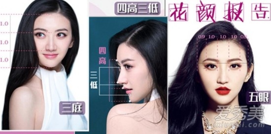 Cảnh Điềm được coi là mỹ nhân hoàn hảo với trán cao, mũi cao thon, mặt V-line, rất tương xứng với miêu tả trong “tỷ lệ vàng”. Tuy nhiên, cô lại bị nhược điểm với đôi mắt quá lớn, gò má hẹp, dẫn đến việc không cân xứng về tỷ lệ gương mặt theo chiều rộng.