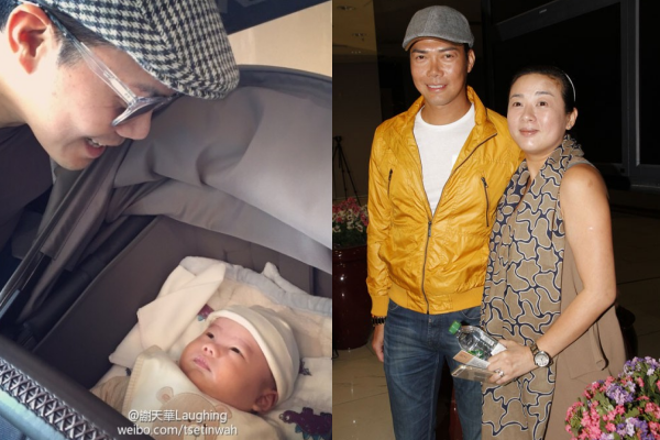 Tạ Thiên Hoa khoe con trai 6 tháng tuổi và ảnh chụp cùng vợ (phải).