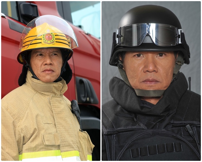 Lâm Gia Hoa trong vai cảnh sát.