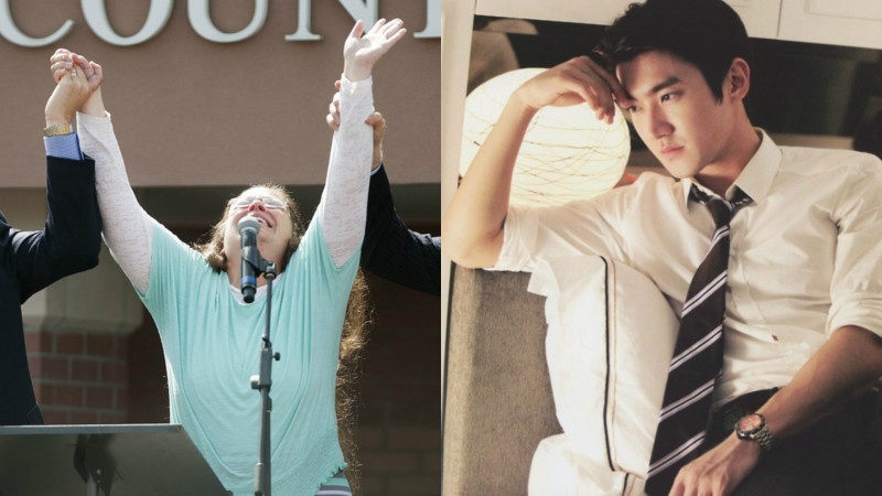 Kim Davis (trái) bị phản đối vì không ký đơn đăng ký kết hôn cho hai cặp đồng tính Mỹ.