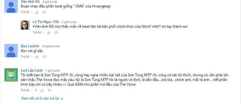 Phản hồi của khán giả trên kênh YouTube sau phần trình diễn của Sơn Tùng.