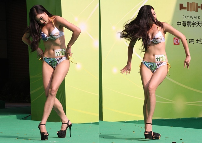 Khi đang trình diễn, cô gặp sự cố lảo đảo vì giày cao gót.