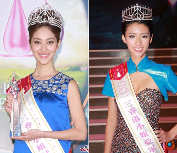 Trần Khải Lâm và Thái Tư Bối trong cuộc thi Hoa hậu Hong Kong 2013.