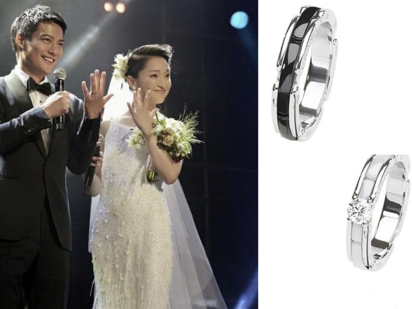 Châu Tấn cùng chiếc nhẫn kết hôn Chanel Ultre ước tính giá trị 130 triệu với nhẫn nữ và 50 triệu với nhẫn nam 