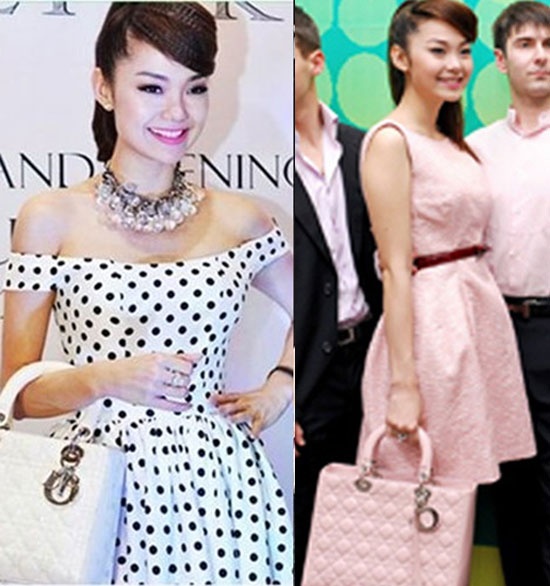 Hai chiếc túi Lady Dior màu trắng và hồng của nữ diễn viên