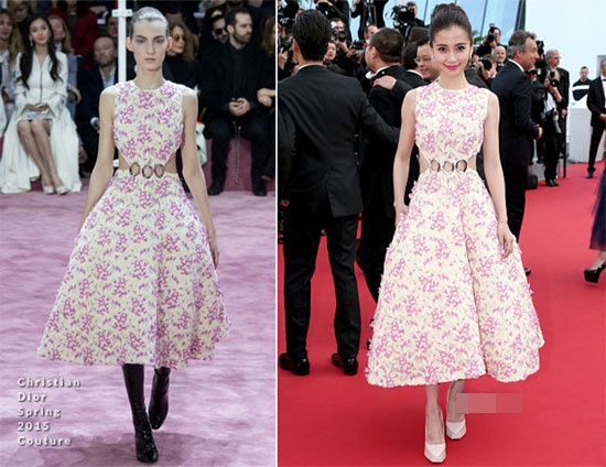 Nữ diễn viên đáng yêu trên thảm đỏ với bộ váy hiệu Christian Dior mùa xuân 2015.