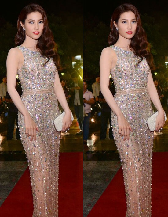 Tới dự đêm chung kết Hoa hậu Hoàn vũ mới đây, Diễm My 9x thu hút mọi ống kính của giới truyền thông với bộ váy bó sát cơ thể đính đá lấp lánh. Nữ diễn viên khoe dáng nuột nà và vô cùng gợi cảm.