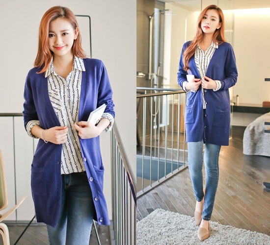 Áo cardigan dáng dài cực phong cách, tuy nhiên dáng áo này chỉ thật sự đẹp  và phù hợp với những bạn gái có chiều cao tương đối. Là cô gái nhỏ nhắn thì áo cardigan dáng ngắn là sự lựa chọn dành cho bạn.