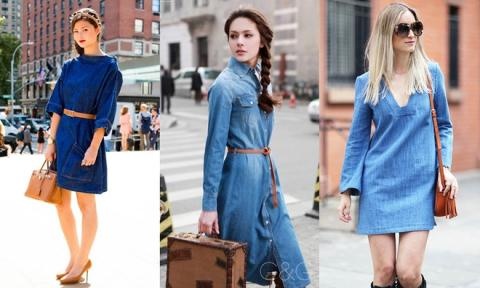 Các mẫu váy liền thân chất liệu denim gây sốt