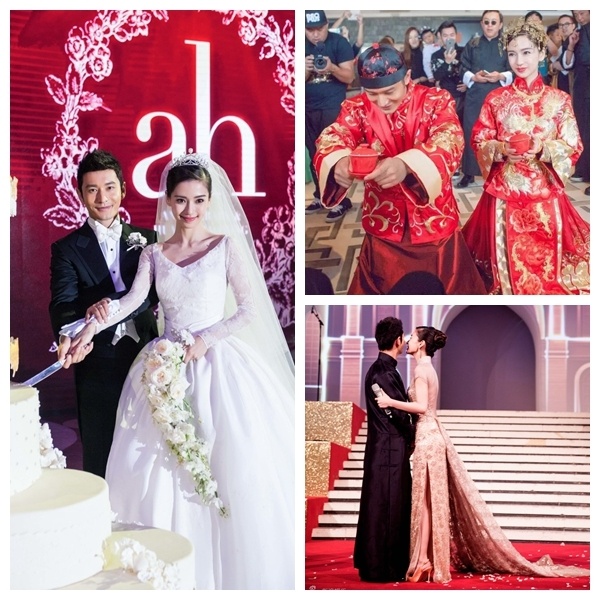 Huỳnh Hiểu Minh và Angelababy trong lễ cưới.