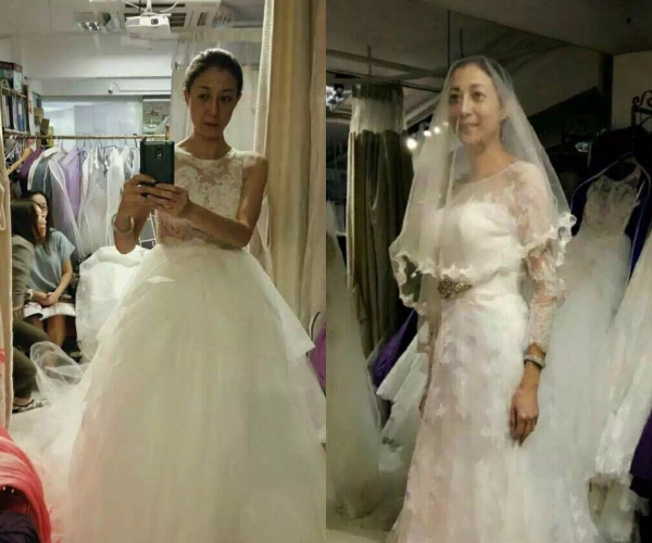 Ngô Ỷ Lợi mặc váy cưới trắng tinh khôi.