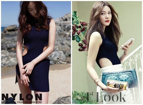 Không cần đến những phụ kiện đi kèm, Gayoon của nhóm nhạc 4minute vẫn khoe khéo  được vẻ gợi cảm khi tận dụng chiều dài của chiếc áo không tay H&M để mặc nó như  một chiếc váy. Còn Cha Ye Ryun lại giấu nó bên trong chân váy jeans trắng của Burberry  để đem đến vẻ ngoài cá tính và năng động.