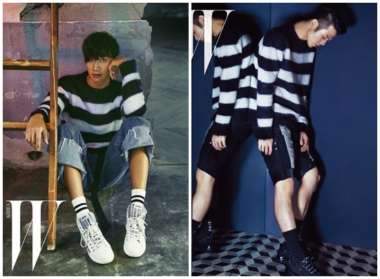 Áo len kẻ ngang đen trắng là món đồ không thể thiếu trong tủ của các anh chàng vào mùa đông này. Cách kết hợp đơn giản và không bao giờ lỗi mốt chính là mặc nó với quần jeans và giày thể thao, giống như Lee Kwang Soo và Beenzino.