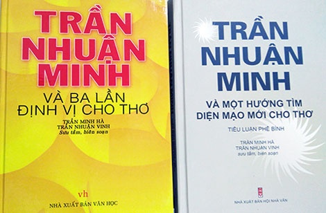 Bìa hai tập sách tập hợp các bài nghiên cứu, phê bình của nhiều tác giả trong và ngoài nước về thơ Trần Nhuận Minh.