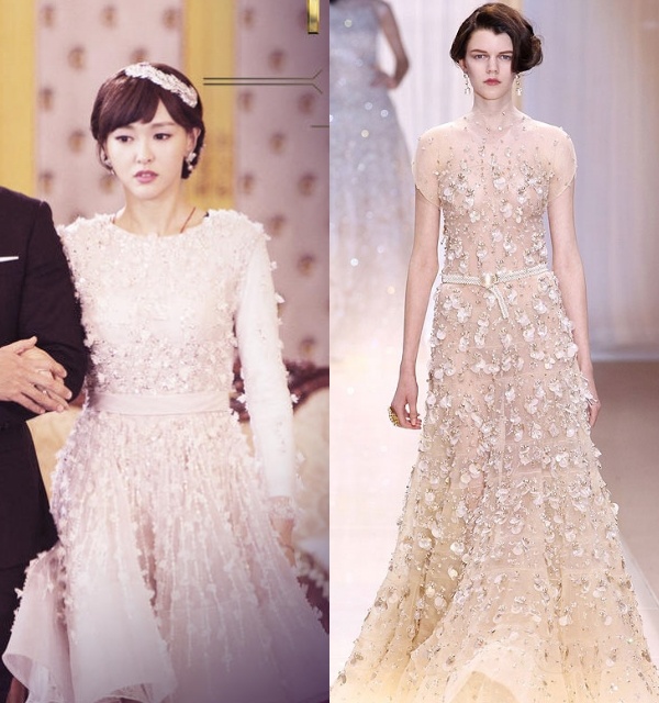 Chiếc váy trong phim Thiên kim nữ tặc của Đường Yên giống 80% so với thiết kế trong mẫu của Giorgio Armani. Điểm khác biệt là phần tay và độ dài dáng váy.