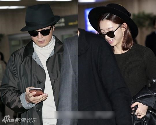 Bae Yong Joon và Park Soo Jin tại sân bay Gimpo (Hàn Quốc).