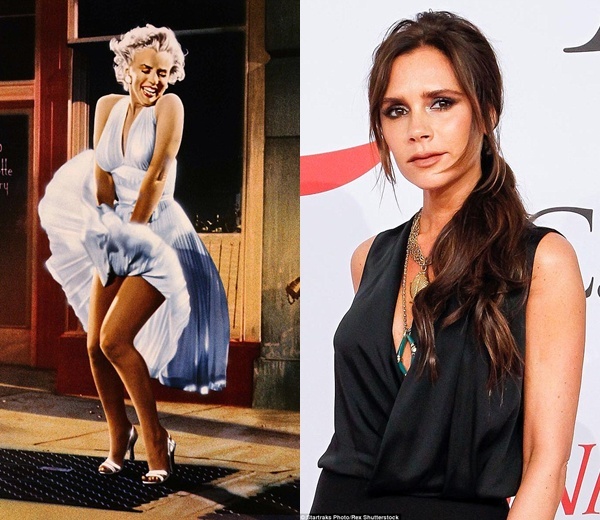 Phạm được xếp chung trong cuốn sách về các biểu tượng thời trang 70 năm qua, bên cạnh Marylin Monroe (trái), Victoria Beckham (phải) và nhiều tên tuổi khác.