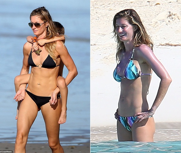 So sánh với bức ảnh hồi tháng 3, đôi gò bồng hiện tại của chân dài giàu nhất thế giới nảy nở trông thấy. Gisele Bundchen vốn có vòng 1 khiêm tốn đúng chuẩn người mẫu. 