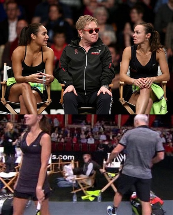 Elton John mất thăng bằng và ngã ngửa về phía sau.