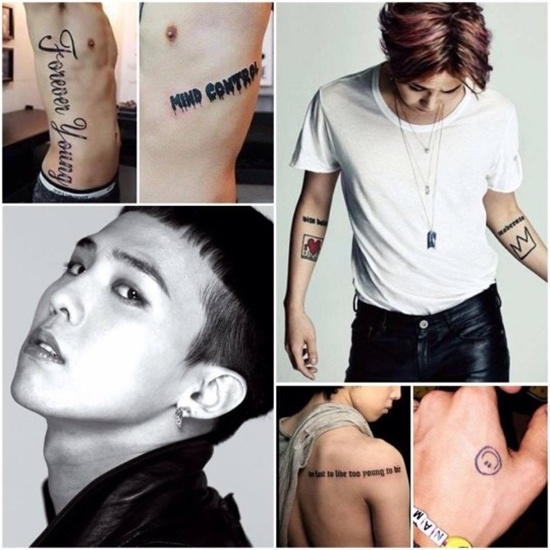 Có thể nói G-Dragon chính là nghệ sĩ sở hữu nhiều hình xăm nhất ở Kpop. Đằng sau  lưng của anh là dòng chữ 