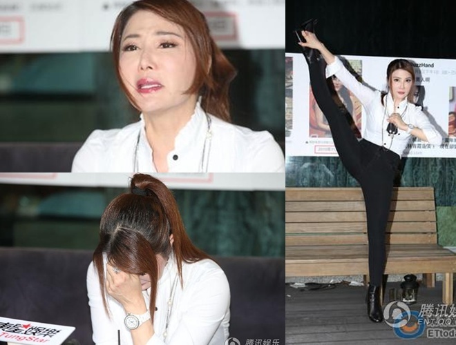 Dương Lệ Thanh và những biểu cảm quá lố trong buổi họp báo. Cô khóc liên tục và sau đó bình thản thể hiện màn võ thuật, bày tỏ hy vọng sớm được đóng phim.