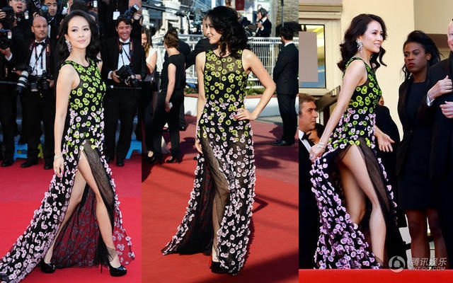 Chương Tử Di với chiếc váy phản chủ khiến cô hớ hênh trước ống kính. Đây là sự cố hiếm hoi về trang phục của Tử Di.