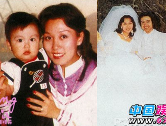 Lý Chấn Huy bên Sâm Sâm trong ngày cưới (phải). Ảnh trái là Sâm Sâm chụp cùng con trai.