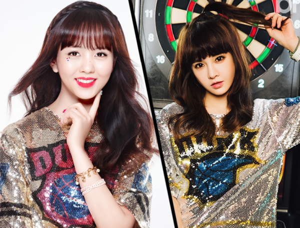 Kiều nữ nhí Kim So Hyun và ca sĩ Boram của nhóm T-ara cùng diện áo số sequin lấp lánh nhưng mang đến diện mạo khác nhau. Gương mặt xinh đẹp cùng kiểu tóc và cách trang điểm giúp Kim Soo Hyun ngọt ngào, còn kiểu tóc của Boram mang đến vẻ nghịch ngợm và “xì tin”. 